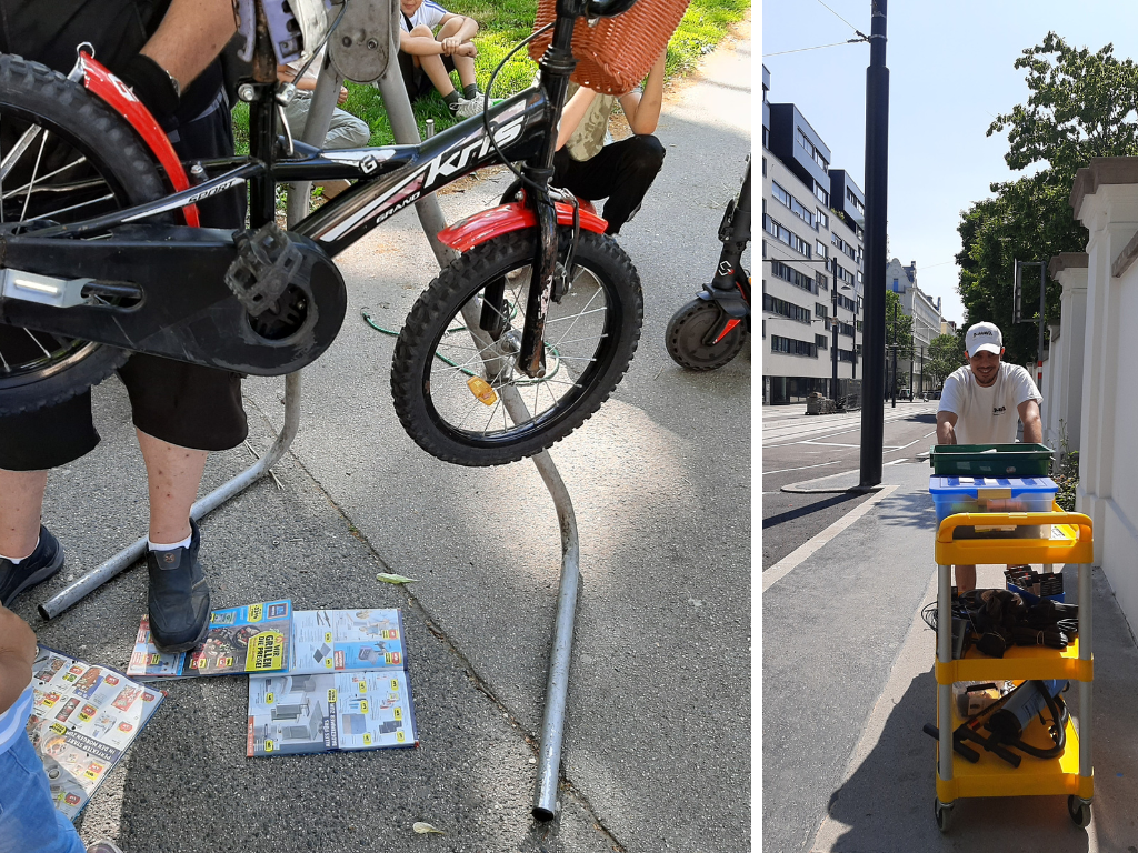 Bild von einem Fahrrad bei der Reparatur